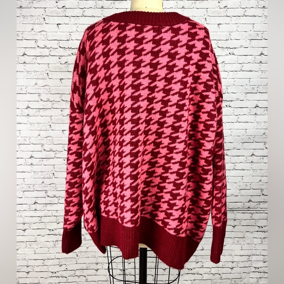AVA & VIV | NWOT Pink & maroon pullover houndstooth sweater size 4X - Picture 4 of 7